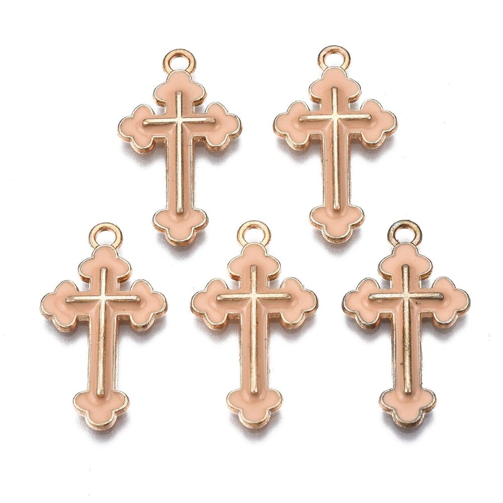 6955 100pcs Alloy Enamel Cross Pendant Charms Dark Salmon Metal Tiny